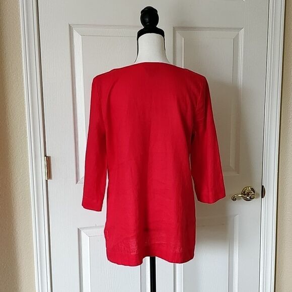 J.Jill split v-neck linen red tunic sz S - Picture 7 of 11